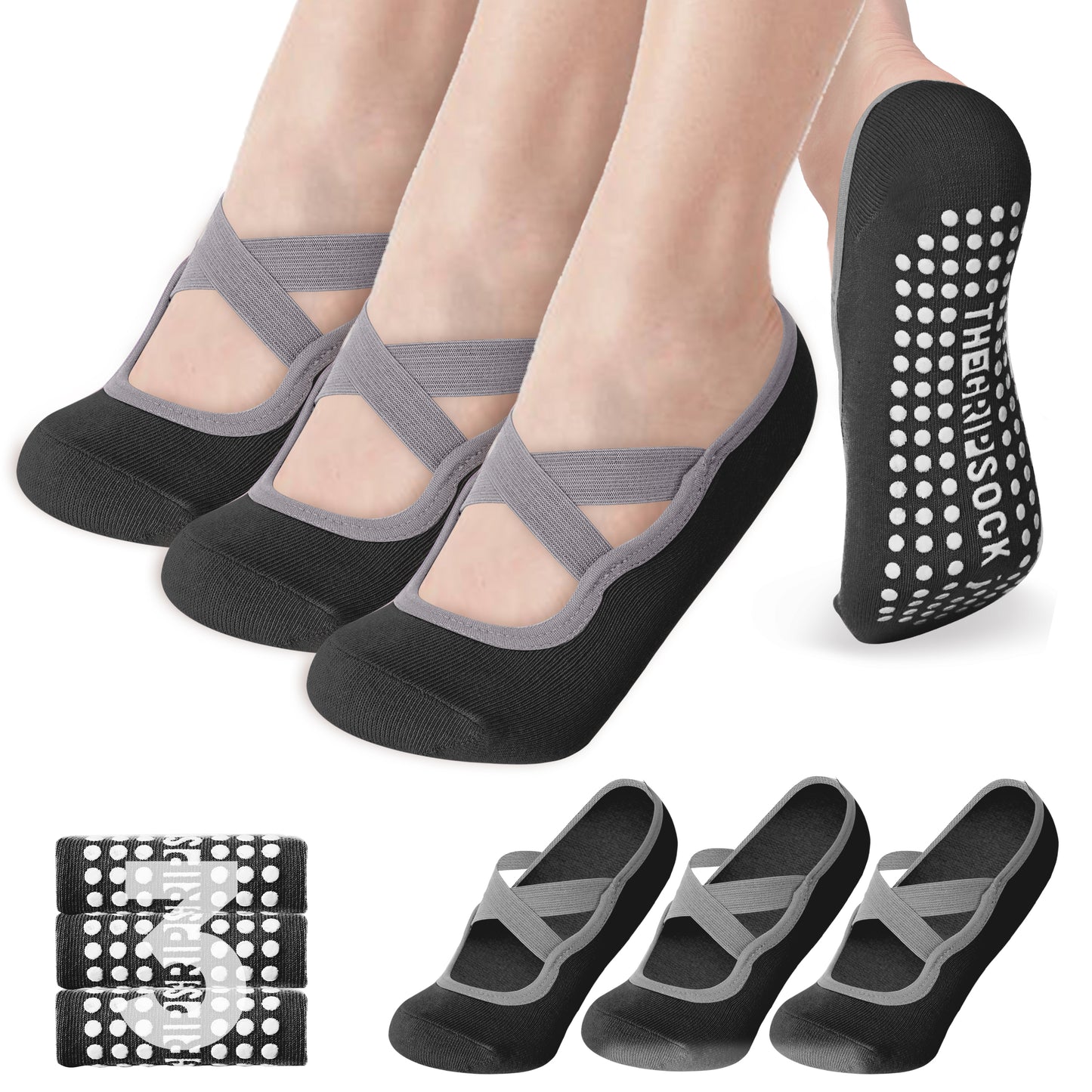 The Grip Sock 3pk Pilate Socks (BLACK)