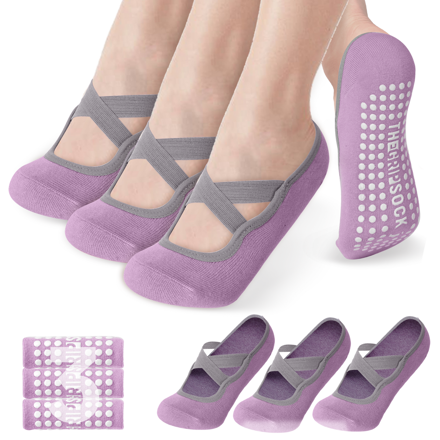 The Grip Sock 3pk Pilate Socks (PURPLE)