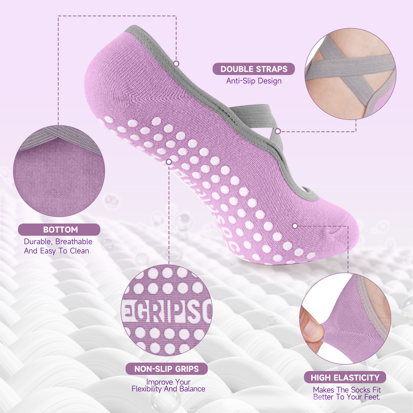 The Grip Sock 3pk Pilate Socks (PURPLE)