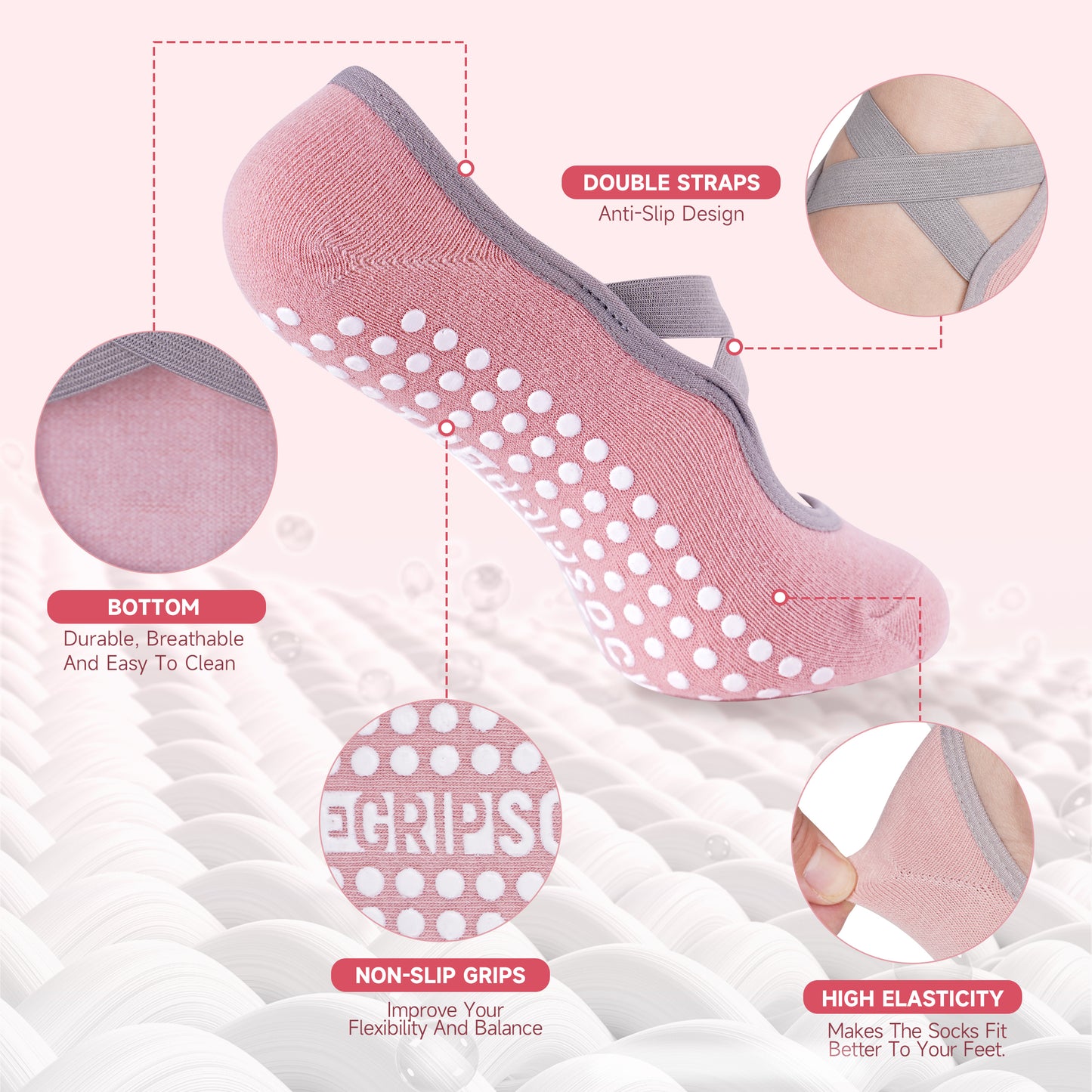 The Grip Sock 3pk Pilate Socks (PINK)