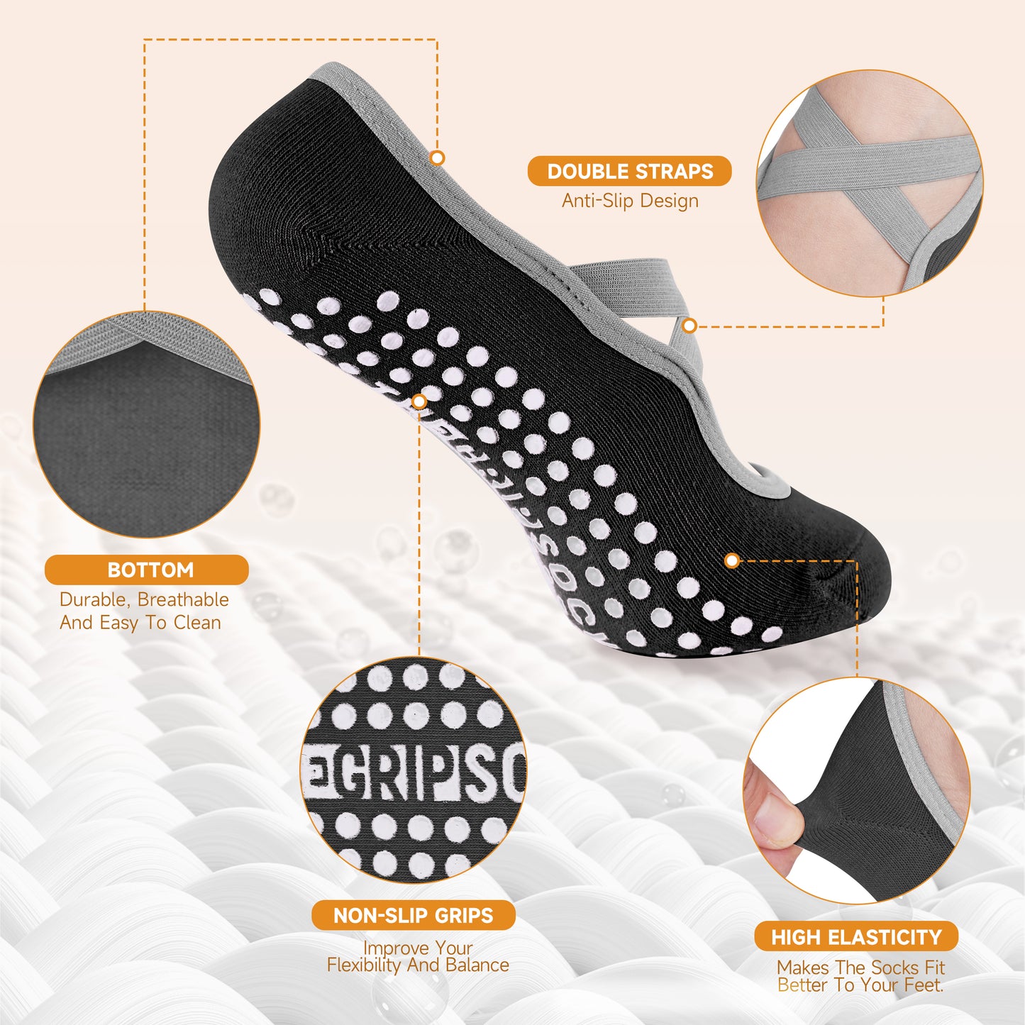 The Grip Sock 3pk Pilate Socks (BLACK)