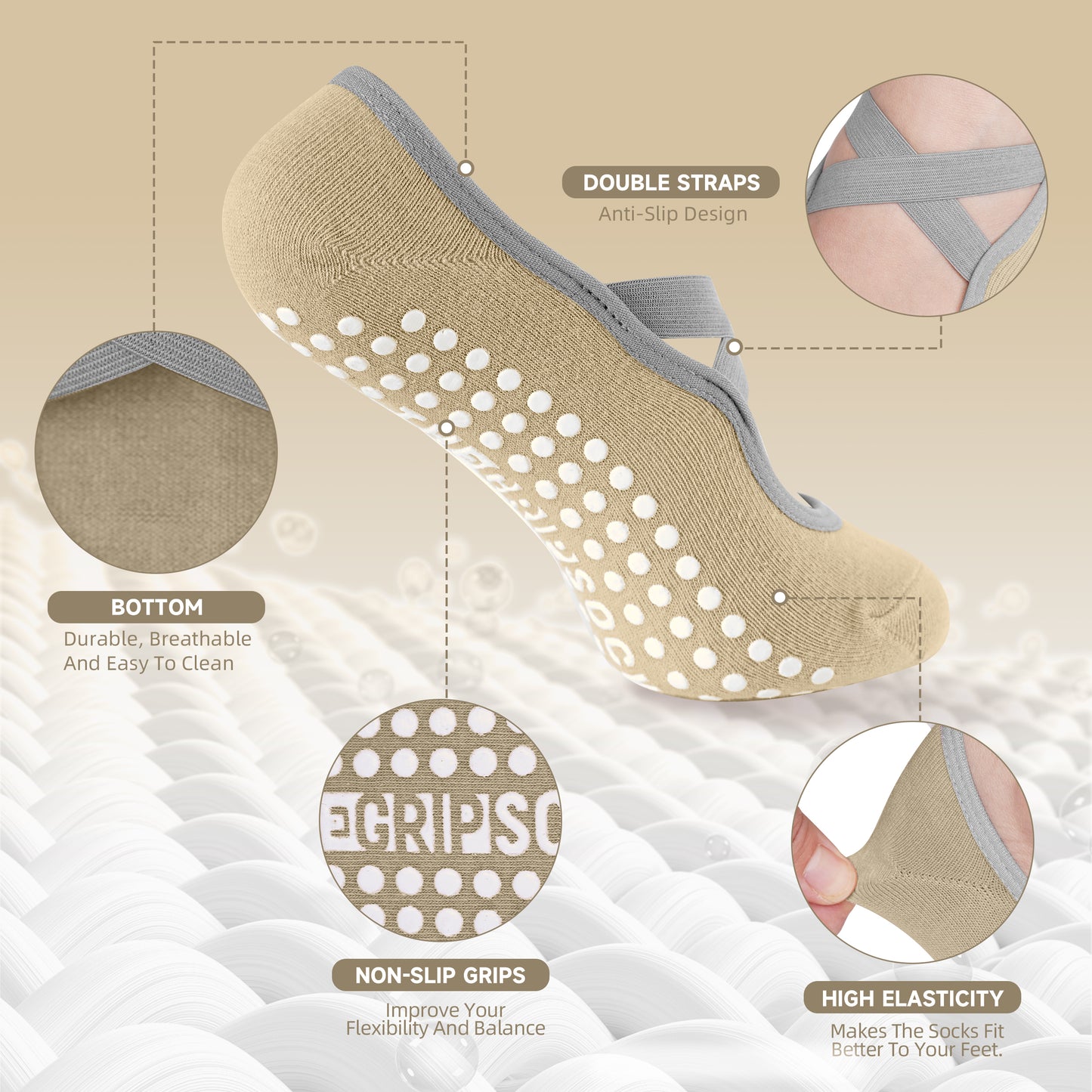 The Grip Sock 3pk Pilate Socks (BROWN)