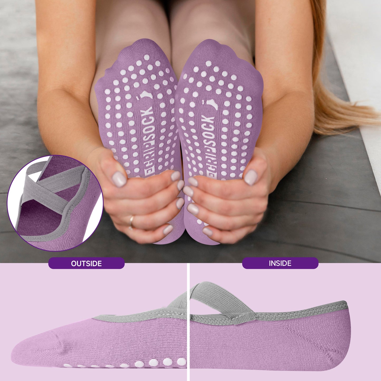The Grip Sock 3pk Pilate Socks (PURPLE)