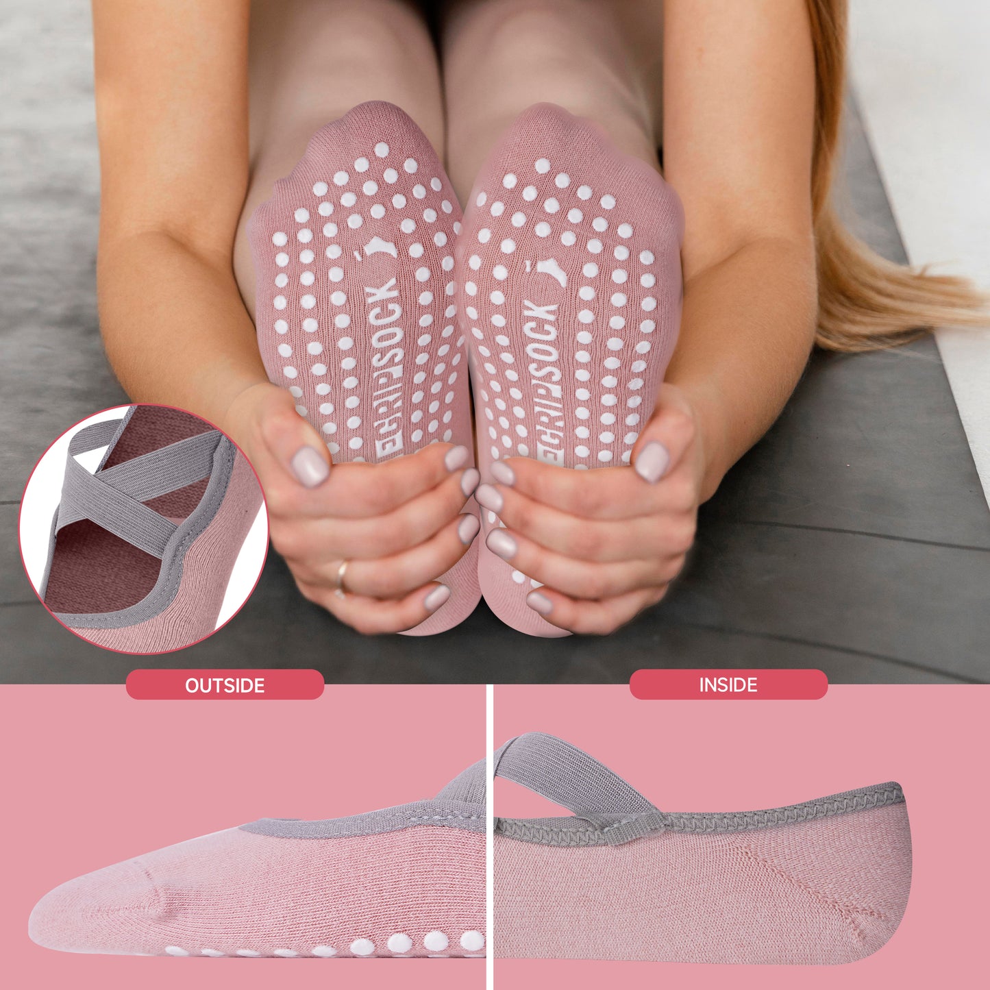 The Grip Sock 3pk Pilate Socks (PINK)