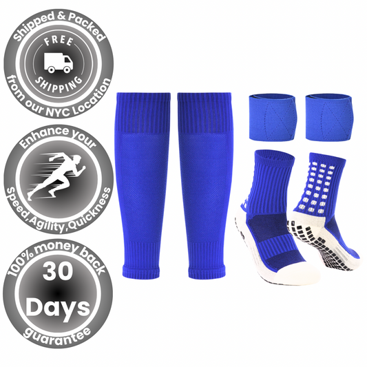 Grip Socks, Leg Sleeves & Shin Guard Straps (BLUE)