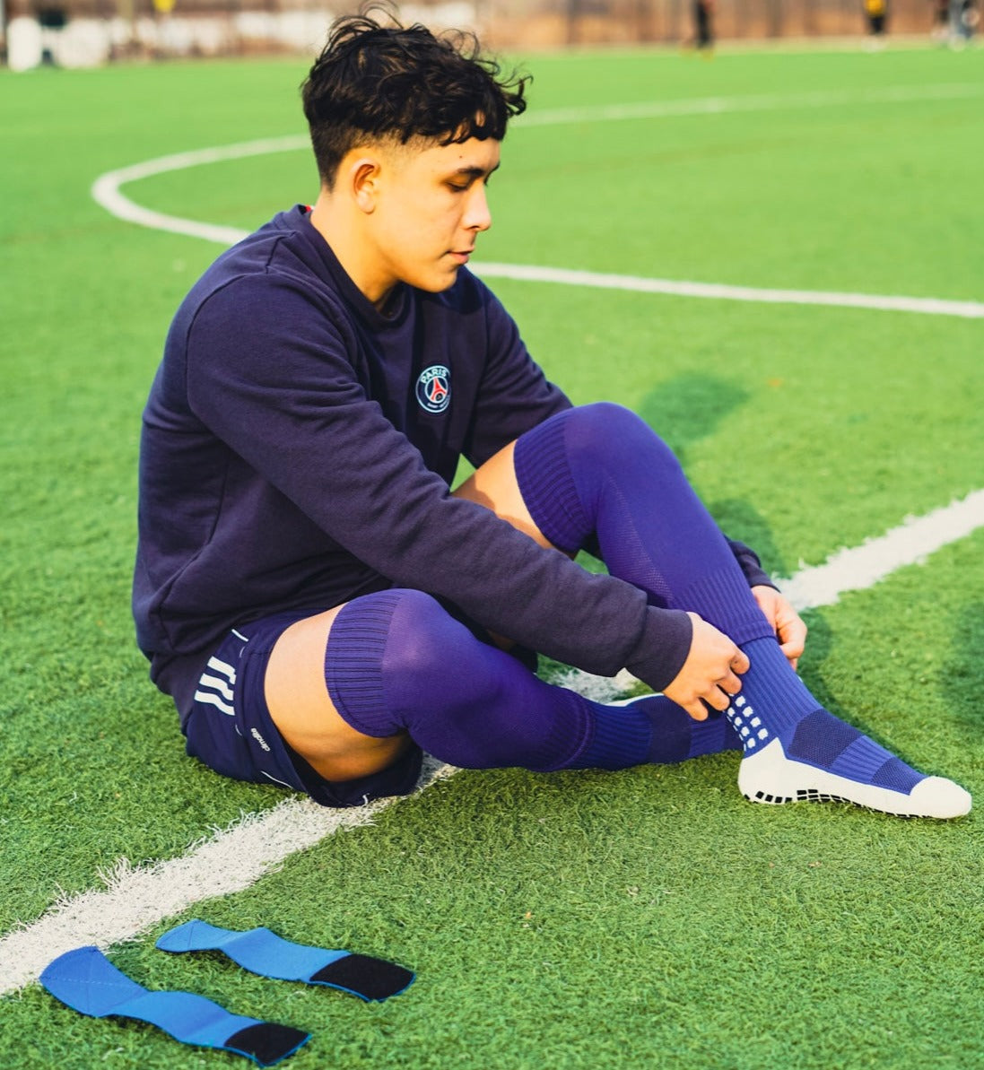 Grip Socks, Leg Sleeves & Shin Guard Straps (BLUE)