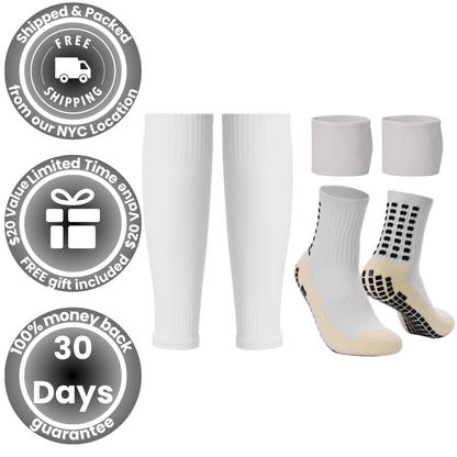 Grip Socks, Leg Sleeves & Shin Guard Straps (WHITE)