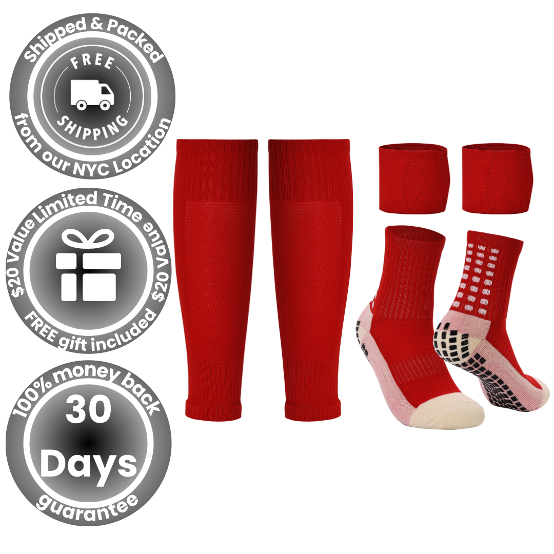 Grip Socks, Leg Sleeves & Shin Guard Straps (RED)