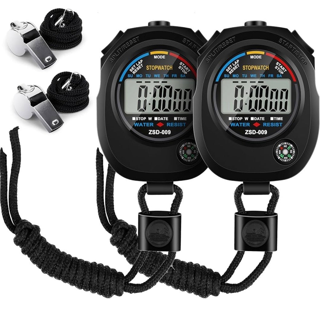 2 Pk Stopwatch and 2 pk Whistle Bundle
